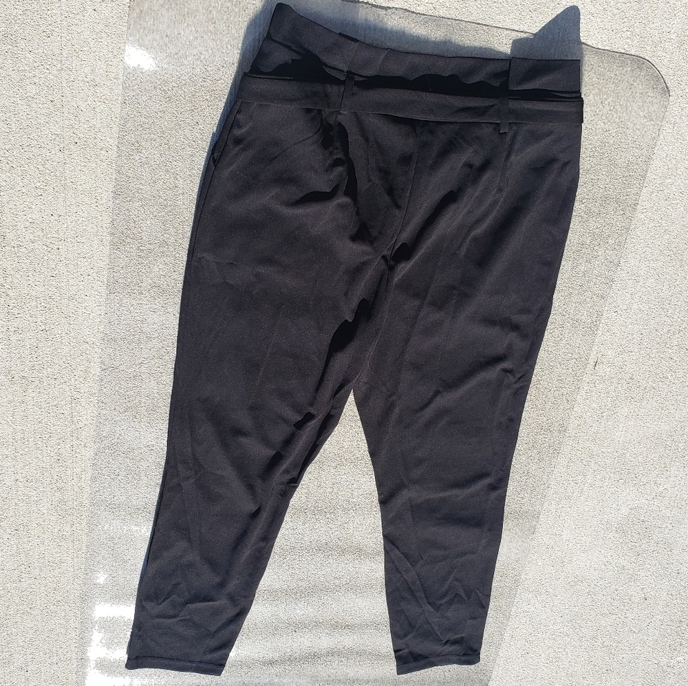 Shein Women's Black High Waisted Zip Close Belted Wide Leg Dress Pants Size L